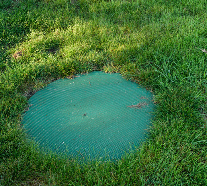 septic system lid in grass